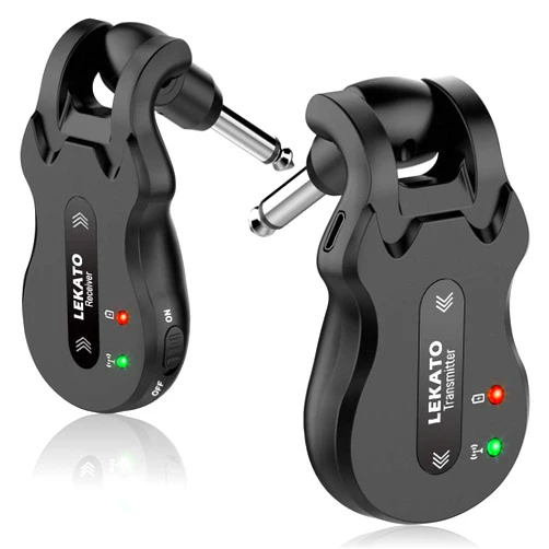 LEKATO Wireless Guitar System 5.8 Wireless Guitar Transmitter Receiver Rechargeable Audio Wireless Transmitter Receiver 4 Channels Transmission Range for Electric Guitar Bass (Black)