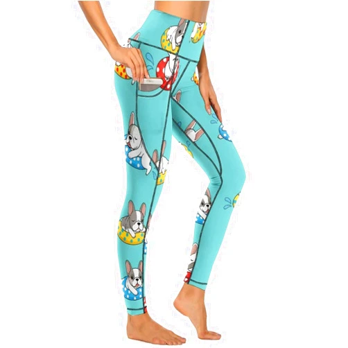 JIVRAJORQ French Bulldog Yoga Pants Women High Waist Leggings with Pockets Soft Stretch Leggings for Women Tummy Control