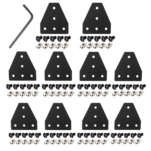 Baykailin 10Pcs 2020 Corner Bracket Joint Plate T Shape 5 Hole Aluminum Extrusion Connector with 50Pcs T-Nuts, 50Pcs Screws and 1Pcs Wrench for 20 x 20mm Series Aluminum Extrusion Profile