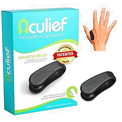 Aculief - Award Winning Natural Headache, Migraine, Tension Relief Wearable – Supporting Acupressure Relaxation, Stress Alleviation, Tension Relief and Headache Relief - 1 Pack (Regular, Black)
