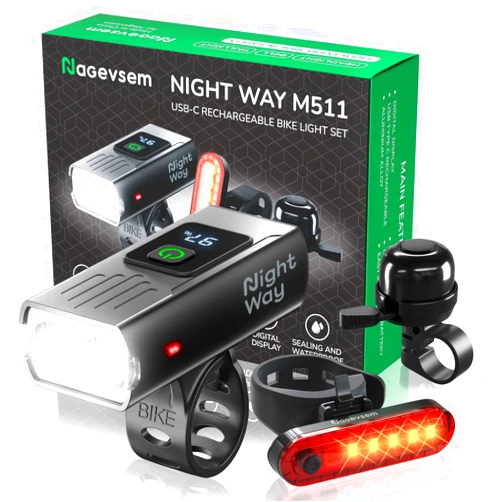 NAGEVSEM Bike Lights Set LED Super Bright Rechargeable USB-C Headlight Front and Back Light Kit for Night Riding in Mountain 6+4 Light Modes Waterproof Gift for Men Women Boys Kids Black