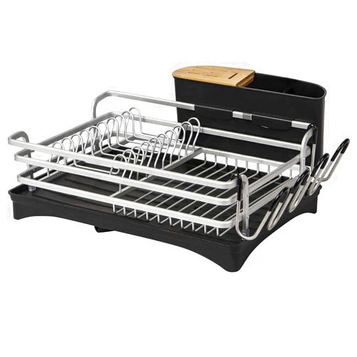 BRIAN & DANY Aluminum Dish Drying Rack, Dish Racks for Kitchen Counter, Dish Drainer with Removable Cutlery Holder & Cup Holder, Unique 360° Swivel Spout Drainboard, 16.5
