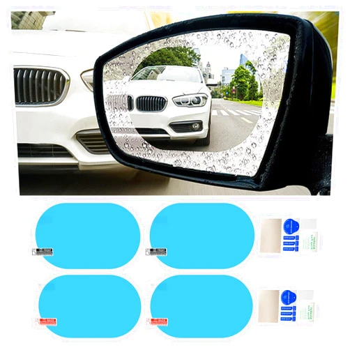 Kewucn 4PCS Car Rearview Mirror Waterproof Film, Anti Fog Auto HD Clear Nano Coating Film, Rainproof Protective Safe Driving Sticker for Vehicle Rear View Mirrors and Side Windows (Oval)