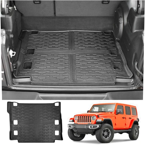 JTYZSM Rear Cargo Mat Compatible with 2021-2024 Jeep Wrangler 4XE with Subwoofer Cargo Liner All Weather TPE Protection Trunk Mat for 21-24 Wrangler JL 4XE 4 Door Accessories (Not Fit 4X4)