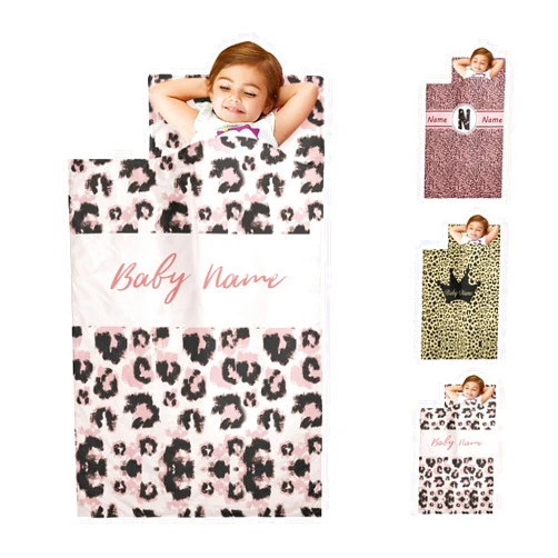 GUPOXI Personalized Toddler Nap Mat with Name for Girls, Customized Kids Sleeping Bag with Pillow Case and Blanket, Custom Leopard Print Napping Mats for Daycare Sleepovers Preschool
