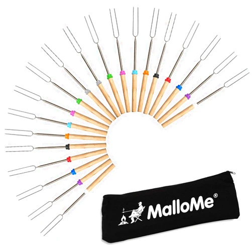 MalloMe Marshmallow Roasting Sticks - Smores Skewers for Fire Pit Kit - Hot Dog Camping Accessories Campfire Marshmellow 32 Inch Long Fork - 20 Pack
