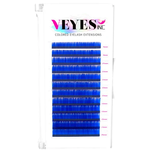 VEYES INC Colored Lash Extensions 03 05 07 15 C/D Curl 8-16mm Mixed Length Tray, Premium Individual Silk Eyelashes, Professional Supplies for Lash Techs (Blue 0.07 D 8-16mm)