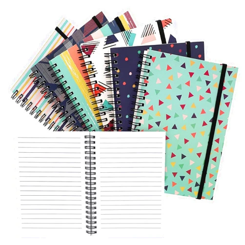 Paper Junkie 6 Pack 5x7 Spiral Notebooks with Pocket - Small Lined Journals with Elastic Closure for School, Work (6 Designs)