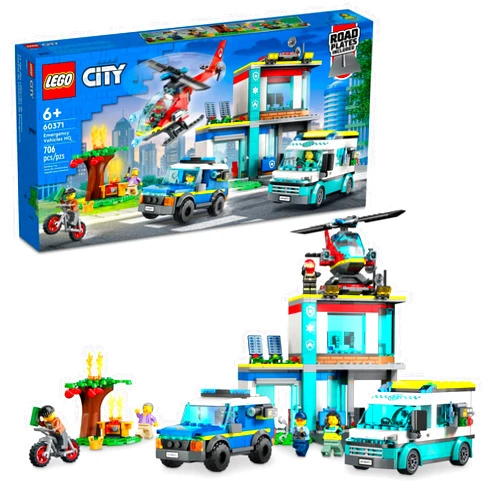 LEGO City Emergency Vehicles HQ 60371, Fire Rescue Helicopter Toy Set, Ambulance, Motorbike and Police Car Toys, Gift for Kids, Boys & Girls Age 6 Plus