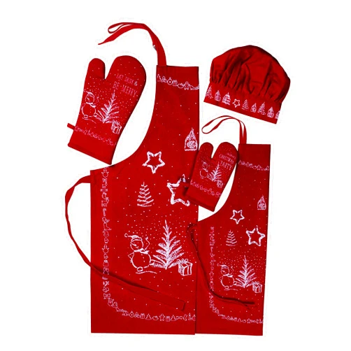 AMOUR INFINI 100% Cotton Christmas Party 5-Piece Kitchen Set Women's Aprons and Oven Mitts - Kid's Aprons, Oven Mitts, and Chef Hats for Kitchen Play, Baking Fun - Thanksgiving,Christmas Gifts