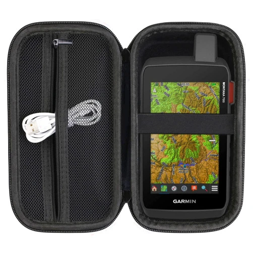 Elonbo Carrying Case for Garmin Montana 700i / 700 / 750i Handheld GPS, Handheld Satellite Communicator Travel Holder, Extra Mesh Pocket Fits USB Cable, Black.