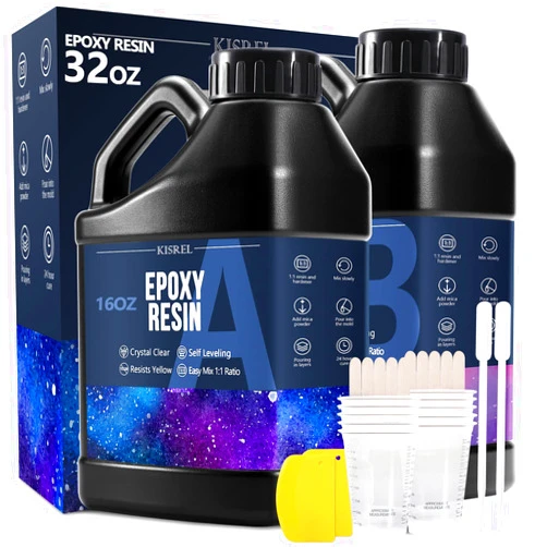 KISREL Epoxy Resin 32OZ - Crystal Clear Epoxy Resin Kit - No Yellowing No Bubble Art Resin Casting Resin for Art Crafts, Jewelry Making, Wood & Resin Molds(16OZ x 2)