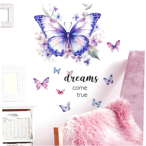 Sacinora Dream Purple Butterflies Wall Stickers, sacinora Art Butterfly Dreams Come True Wall Decals Removable Vinyl Peel and Stick for Living Room Bedroom Nursery Playroom Children’s Room Decorations