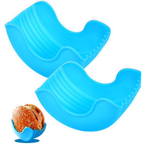 LOGRRMTH 2Pcs Retractable Burger Fixed Box Adjustable Hamburger Holders Reusable Silicone Rack Holder Burger Box Sandwich Holder Suitable for Burger Lovers (Blue)