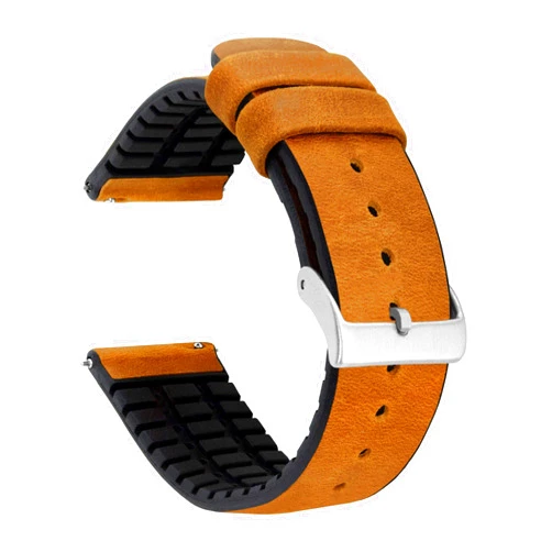 BARTON WATCH BANDS BARTON Leather and Rubber Hybrid Straps with Integrated Quick Release Spring Bars - 316L Stainless Steel - Choose Color - 18mm, 20mm & 22mm Watch Bands