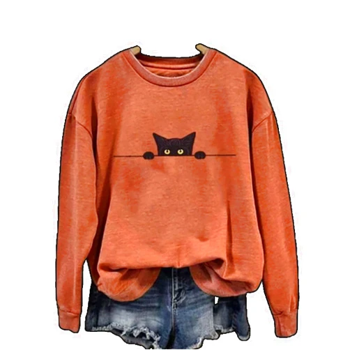 Faithgee Hold on I See a Cat Shirt Funny Cute Black Cat Print Animal Lovers Sweatshirt