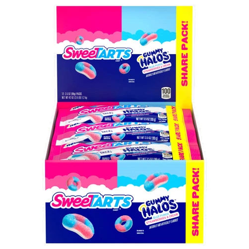 SweeTARTS Halos, Candy, Blue Punch and Strawberries and Cream, Tart and Chewy, Soft and Fluffy, 3.5 oz (12 count)