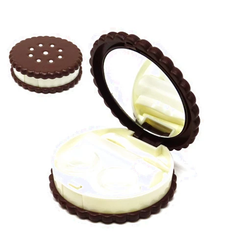Honbay Cookie Shaped Contact Lens Case Travel Contact Lens Box with Mirror (Brown)