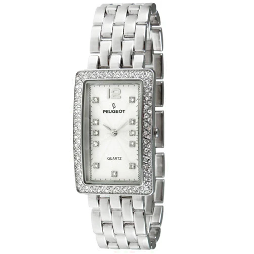 Peugeot Women's Tank Shape Wrist Watch Analog with Link Bracelet with Crystal Bezel