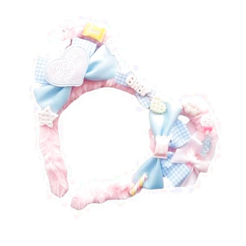 HFFYYQ Handmade Sweet Hairband Bear Ear Hair Accessories Lolita Pink Blue Bow Headdress Furry Cosplay Party Kawaii Hair Hoop