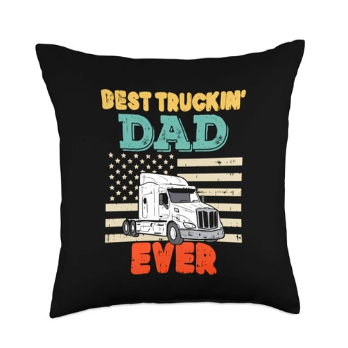 BoredKoalas Truck Pillows Trucker Driver Gift American Flag Best Truckin Dad Truck Driver Trucker Men Gift Throw Pillow