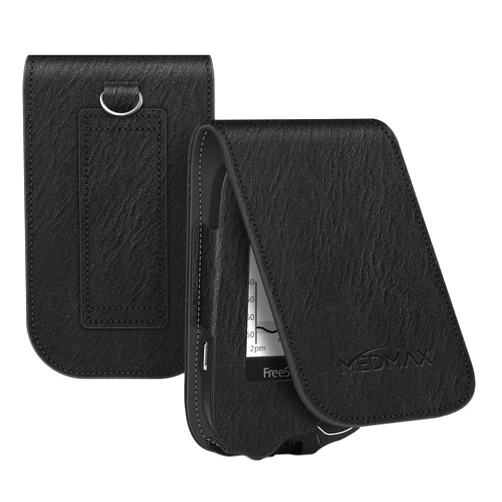 MEDMAX PU Leather Protective Case for Freestyle Libre 3 2 / Libre Reader, Lightweight Shockproof Diabetic Storage Carrying Case with Carabiner Clip and Handle (Black)