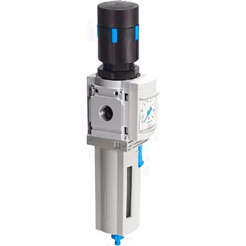 FESTO MS4-LFR-1/4-D6-CRV-AS (529146), 1500 L/MIN FLOW, 19 ML MAX. VOLUME, 2-12 BAR, 5 MICRONS FILTRATION, DIE-CAST ALUMINUM HOUSING, FILTER REGULATOR, FULLY AUTOMATIC DRAIN, G1/4 PNEUMATIC CONNECTIONS