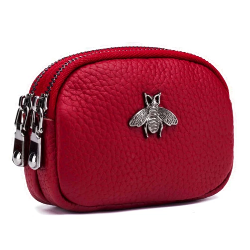 imeetu Women Leather Coin Purse, Small 2 Zippered Change Pouch Wallet