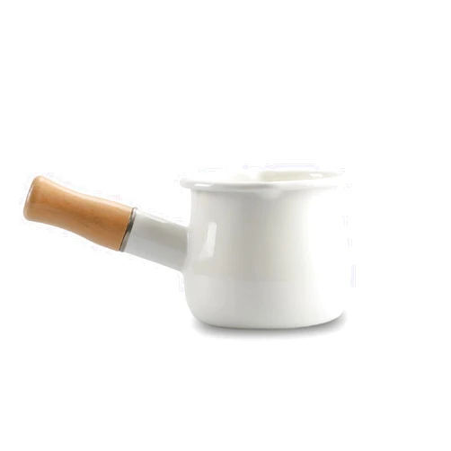 FARCADY 0.6qt Mini Enamel Milk Pot Insulated Wooden Handle 2 Pour Spouts Small Food Warmer Cute Saucepan(D015,White) …