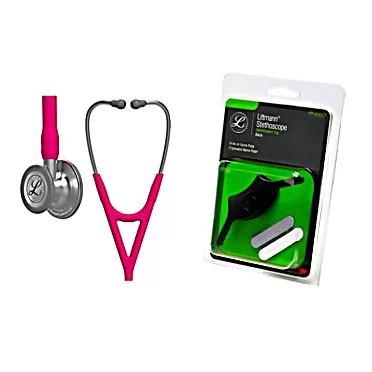 3M Littmann Cardiology IV Diagnostic Stethoscope, Standard-Finish Chest Piece, Raspberry Tube, Stainless Stem and Headset, 27 Inch, 6158 & 40007 Stethoscope Identification Tag, Black