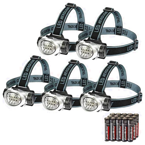 EverBrite 5-Pack LED Headlamp, 4 Lighting Modes, Pivoting Head with Adjustable Headband, Perfect for Running, Camping and Hiking, Batteries Included
