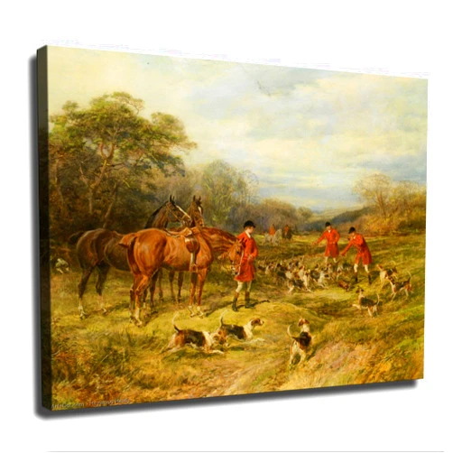 NikkOh Hunting Scene Hound Horse Poster Canvas Painting Wall Art Picture Gift Bedroom Home Aesthetic Decoration (Unframed,08×10inch)
