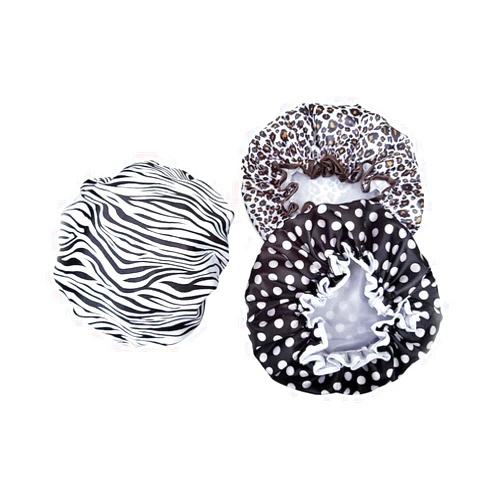 HOMESJUN Shower Cap, 3 Packs Waterproof Reusable Bath Caps for Women Hair, Double Layers Elastic Shower Hat Hair Protection