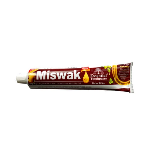 Essential Palace (Pack of 6) Organic Miswak Herbal Whitening Toothpaste - Refreshing- with Moringa Oil, Cinnamon Oil, Miswak Extract, Olive Oil & Honey- 100% Fluoride Free & Vegetable Base - 6.5 Oz