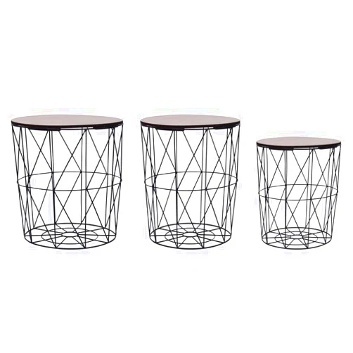 WDGJJFECNMUEHI Coffee Table Set of 3 Black Nesting Tables with Storage Basket, Vintage Industrial Side for Living Room, Sturdy Metal Frame & MDF Top, Space Saving End Tables for Small Spaces
