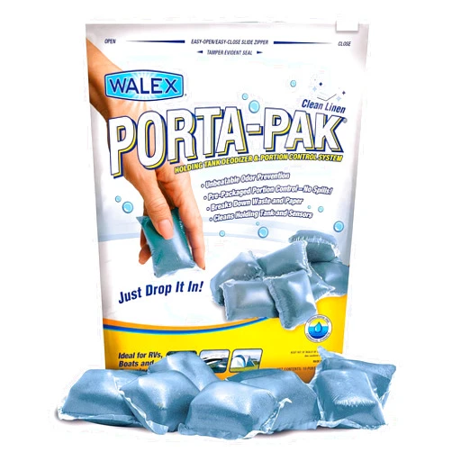 Walex Porta-Pak RV Marine Black Holding Tank Deodorizer Drop-Ins, Camper, Boat, Camping Porta Cassette Toilet Cleaner Pods, Clean Linen, 10 Pack