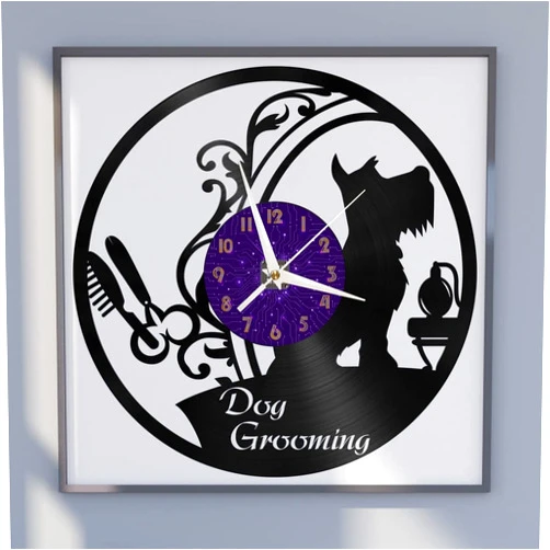 Generic Dog Grooming​Vinyl Wall Clock, Vinyl Record Clock Wall Art Silent & Non-Ticking(12 inchs P)