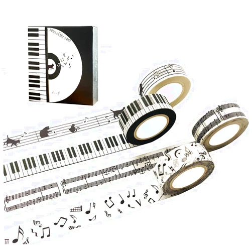 Lovielf Black and White Piano Note Melody Keyboard Cat Staff Stave Score Music washi Tape Set of 4 Rolls - Decorative DIY Japanese Masking Scrapbook Notebook Planner | Length: 10m (10.93 Yards)