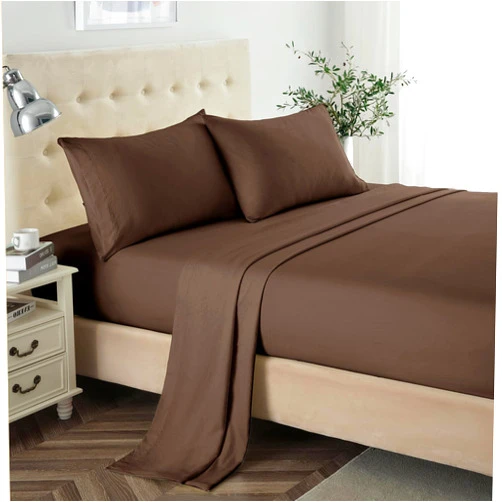 Lanest Housing Queen Sheet Set, 2400 Thread Count Soft Deep Pocket Microfiber Sheets, 4 Pieces Brown Bedding Sheets & Pillowcases