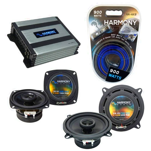 Harmony Audio HA-A400.4 Amp Bundle HA-R5, HA-R4 Speakers Compatible with Mazda GLC 1985-1985 Factory Speaker Replacement
