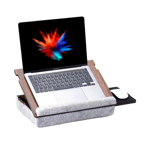 Vigo Wood Laptop Tray - Lap Tray with Cushion, Laptop Table for Bed & Sofa, Adjustable Lap Desk, Portable Bed Table for Work & Study, Ergonomic Wooden Stand for Home Office (Walnut)