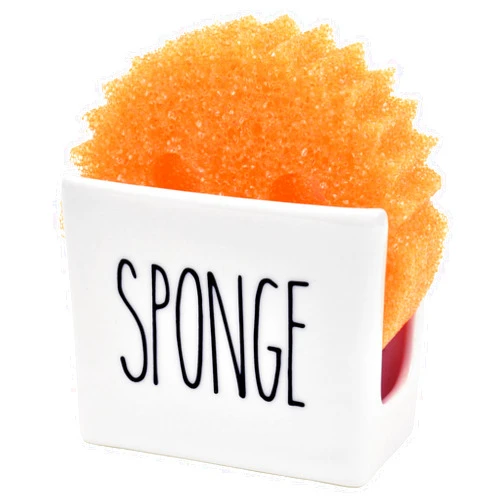 Heartland Home Porcelain Sponge Holder for Kitchen Sink. Compact Sink Caddy Organizer - Scrub Daddy Compatible Dish Sponge Holder. Ceramic Black and White Kitchen Decor and Cute Kitchen Accessories