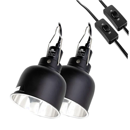 CAVACHEW 2 Pack Reptile Light Fixture, 5.5in Deep Dome Reptile Lamp Fixture, Optical Reflection Cover, Separate Switche & Hook, Terrarium Light Fixture for Reptile Heat Basking UVB Bulbs, 100W, Black