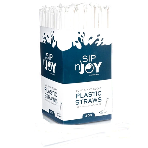 Crystal Ware Plastic Giant (Jumbo) Straws Individually Wrapped 10-1/4