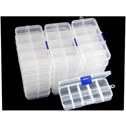 JESEP YONG 20 packs Plastic Organizer Box 10 Grids Clear Storage Container Jewelry Case with Fixed Dividers for Beads Art DIY Crafts Jewelry Fishing Tackles (20pcs 10 Grids Box)