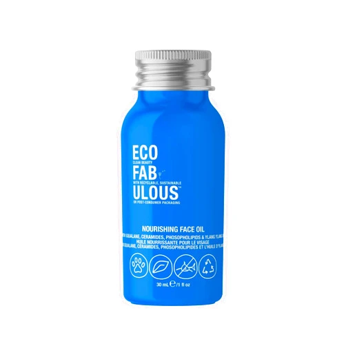 ECOFABULOUS Face Oil - Nourishing Face Oil for Dry or Sensitive Skin, Squalane, Ceramides, Phospholipids, Reveal Supple and Plumped Skin, Fast-Absorbing, Clean + Recyclable + Vegan, 30 mL/1 Fl Oz - Refill