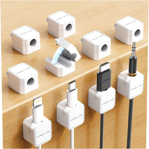 MRGLAS 10-Pack Magnetic Cable Management Cord Organizer,[1s Lock] Cable Holder Clips -Desk Cable Clips [Cable Smooth Adjustable], Adhesive Wire Organizer Keeper for Nightstand Desktop Wall Car Office