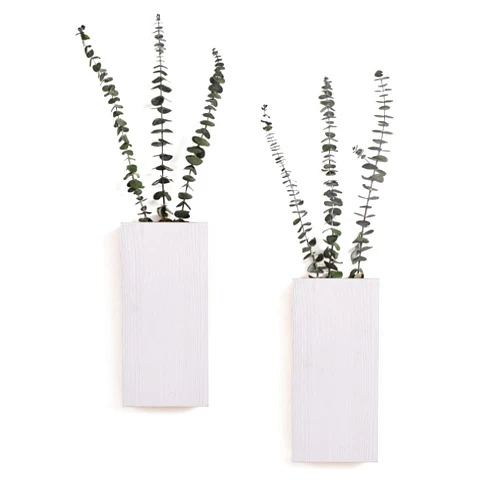 Mokof 2 Pack Wood Wall Planter for Indoor Plants and Dried Flower, Wall Hanging Wooden Pocket Vases, Modern Farmhouse Wall Decor for Living Room, Bedroom, Bathroom, Home Office (White)