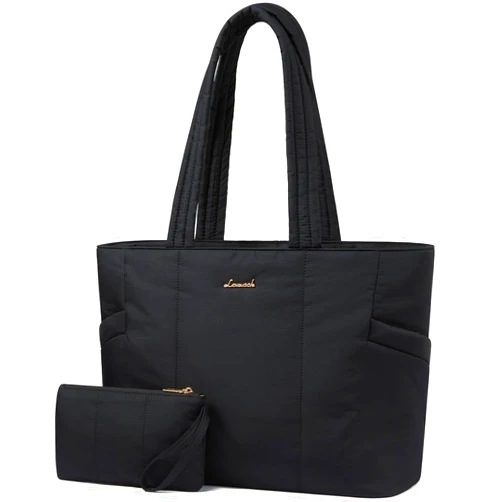 LOVEVOOK Laptop Bag for Women, Lightweight Puffy Work Tote Bag with Clutch Purse, 15.6 Inch Computer Briefcase Bag