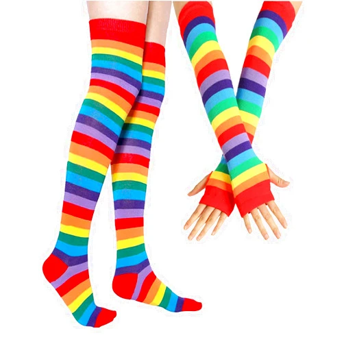 YELAIVP Over Knee Rainbow Thigh High Socks Gloves Set Cosplay Accessories Arm Leg Warmers for Girls